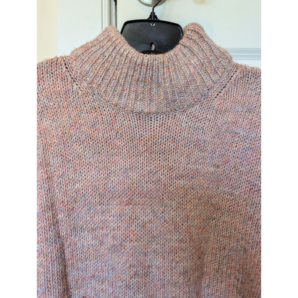 Ann Taylor Chunky Knit Sweater L Blush Pink Mock Neck Cozy Marled